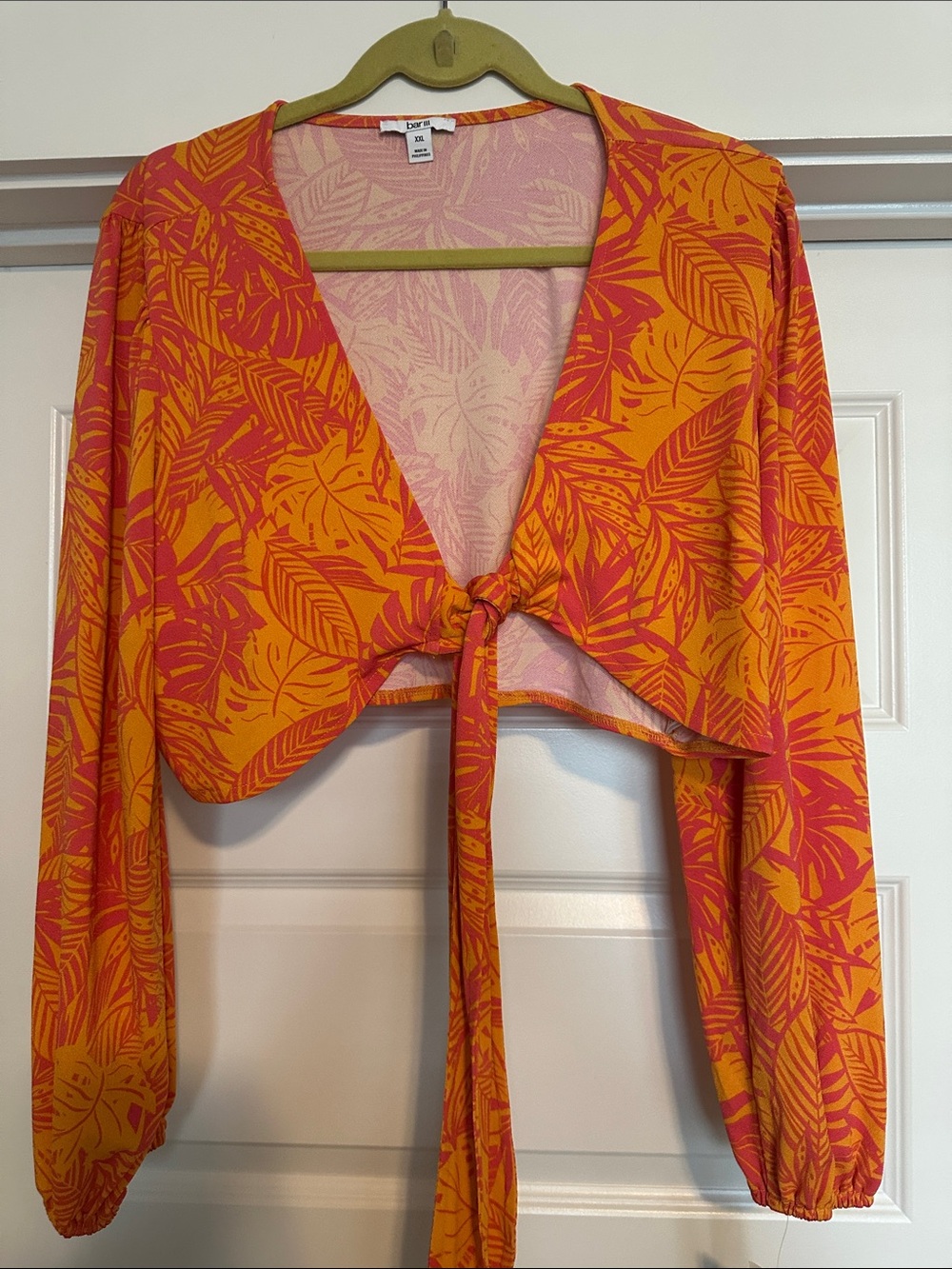 Bar III Pink and Orange Tropical Tie-Front Crop Top